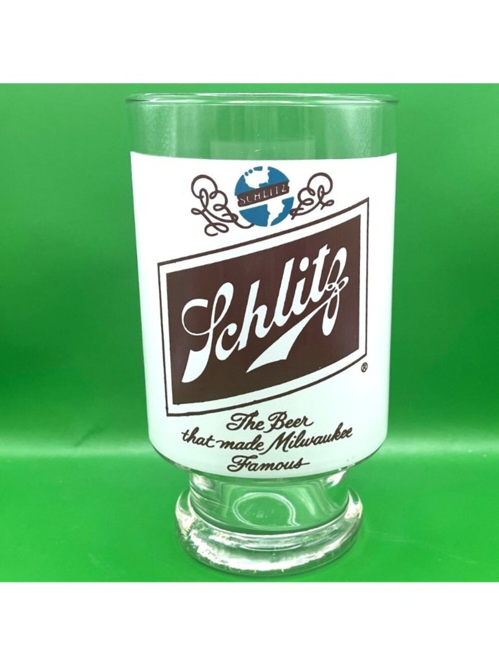 Vintage Schlitz Beer Glass 32oz Footed Tumbler Barware Milwaukee Pedestal Pint